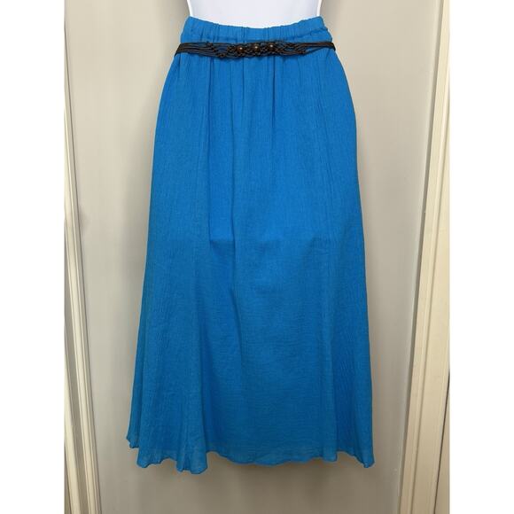 Vintage Y2K Laura Scott Midi Skirt Small Blue 100% Cotton Macrame Belt Boho - Picture 3 of 12